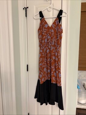 Women's Amour Vert Rust Floral Midi Dress with Black Trim